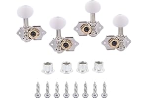 Ogdni 2R2L White-Plated Guitar Tuning Peg Machine Head Tuners For 4 String Ukulele Guitar Bass-Gear Ratio 1:19 Bass Tuning Key Pegs Machine Head Replacement(GC510)