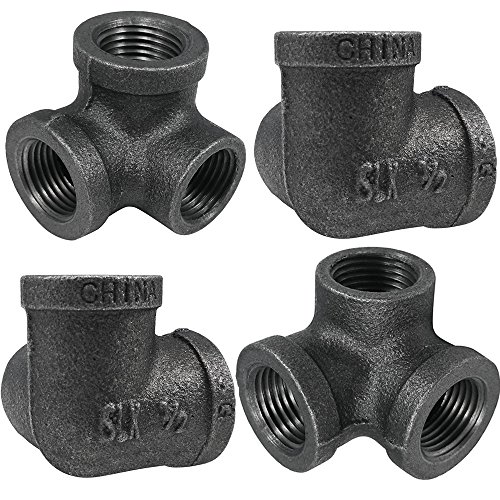 Gimiton 4 Pack DN20 3/4 4 Way Pipe Fitting Industrial Steel Side Outlet Elbow 4-Way Fitting with 4 Pack 3 Way Pipe Fitting Malleable Iron Malleable Cast Iron Pipe Tee fitting