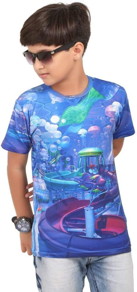Amigos Under Water Them ParkDigital Printed Blue Color Round Neck Half Sleeve Boys Casual T-Shirt