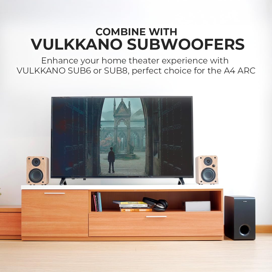 VULKKANO A4 ARC Aktivlautsprecher mit 4" Woofer, Bluetooth 5.0, HDMI ARC, Optica, RCA, USB, mit Subwoofer-Ausgang, Regallautsprecher mit elegantem Design, Schwarz 8