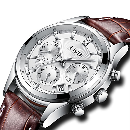 CIVO Mens Watch Chronograph Multifunctional Date Calendar Watches Luxury Casual Business Quartz Leather Wrist Watches Brown