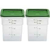 Cambro Food Storage Container with Lid (Microwave Safe and BPA-Free) - 2 Pack - Classic Series Square with Green Lid - 4 QT (Quart) - Commercial Grade for Food Prep (Translucent)