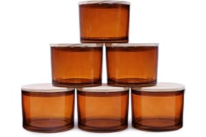 SHOWIN 18 OZ Thick Candle Jars for Making Candles 6 Pcs, Empty Jars with Wood Lids for Candle Making, Sample Container,Clear Brown