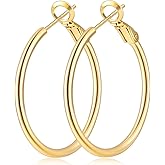 Fiusem 14K Gold Plated Hoop Earrings for Women, Lightweight Thin Tube Hoops, Hypoallergenic 925 Sterling Silver Post Click-Top Round Loop Jewelry