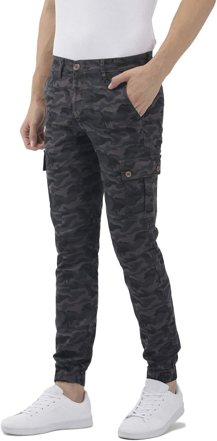 Buy The Indian Garage Co Men's Grey Slim Fit Printed Cargo Casual Pants