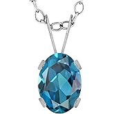 Gem Stone King 1.00 Ct Oval London Blue Topaz 14K White Gold Pendant With Chain