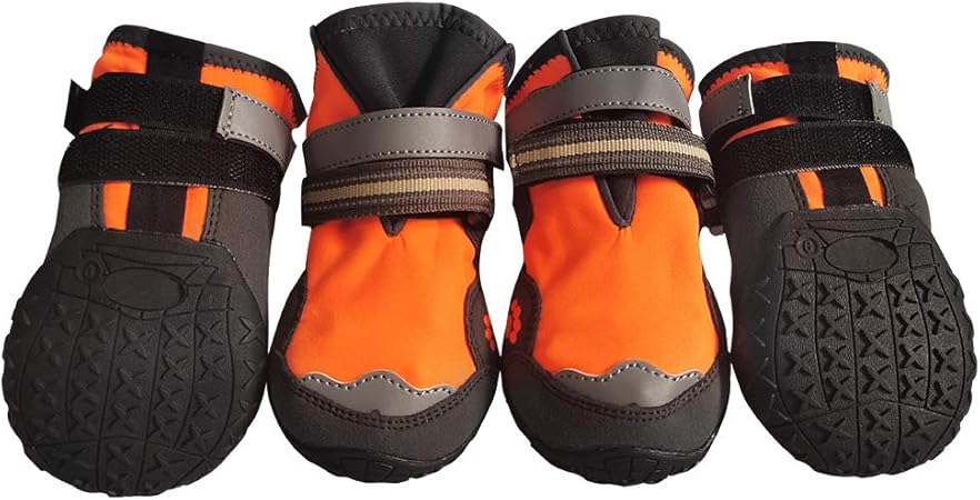 Amazon Com Mr Babula Dog Shoes Hiking Shoes For Hot Sharp Pavement Pet Paws Protector Waterproof Anti Skid Relective Banded Dog Boots 4pcs Orange Size 6 Pet Supplies