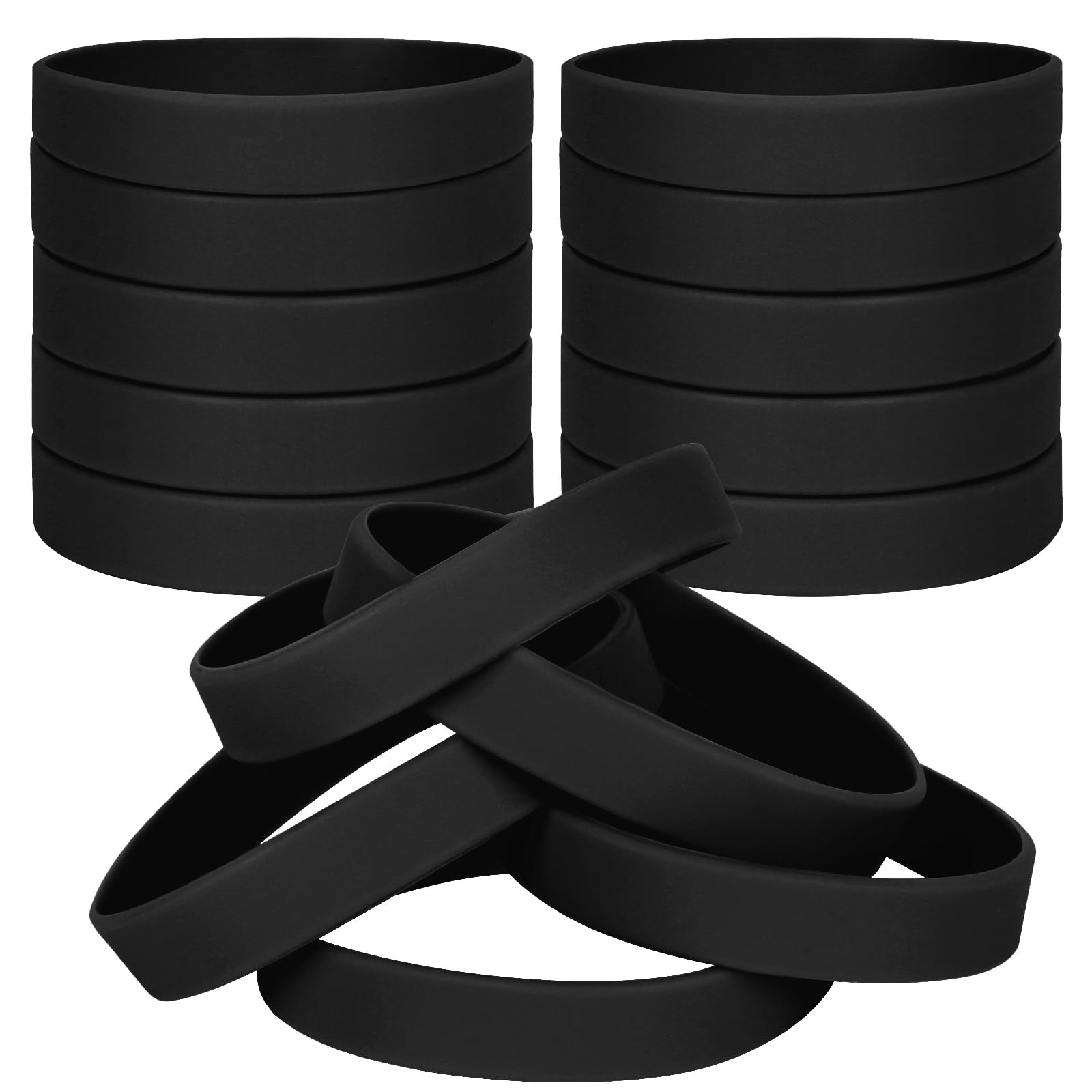 LVNRIDS 50 PCS Silicone Bracelets Wristbands for kid, Sports Rubber Elastic Wristband Bracelet for School Activity Party Favors Decorations Black