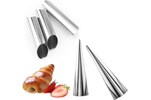 15 Pcs Stainless Steel Cannoli Tubes Set,Non-stick Cone Cream Horn Molds and Diagonal Shaped Cannoli Forms for DIY Baking Waf