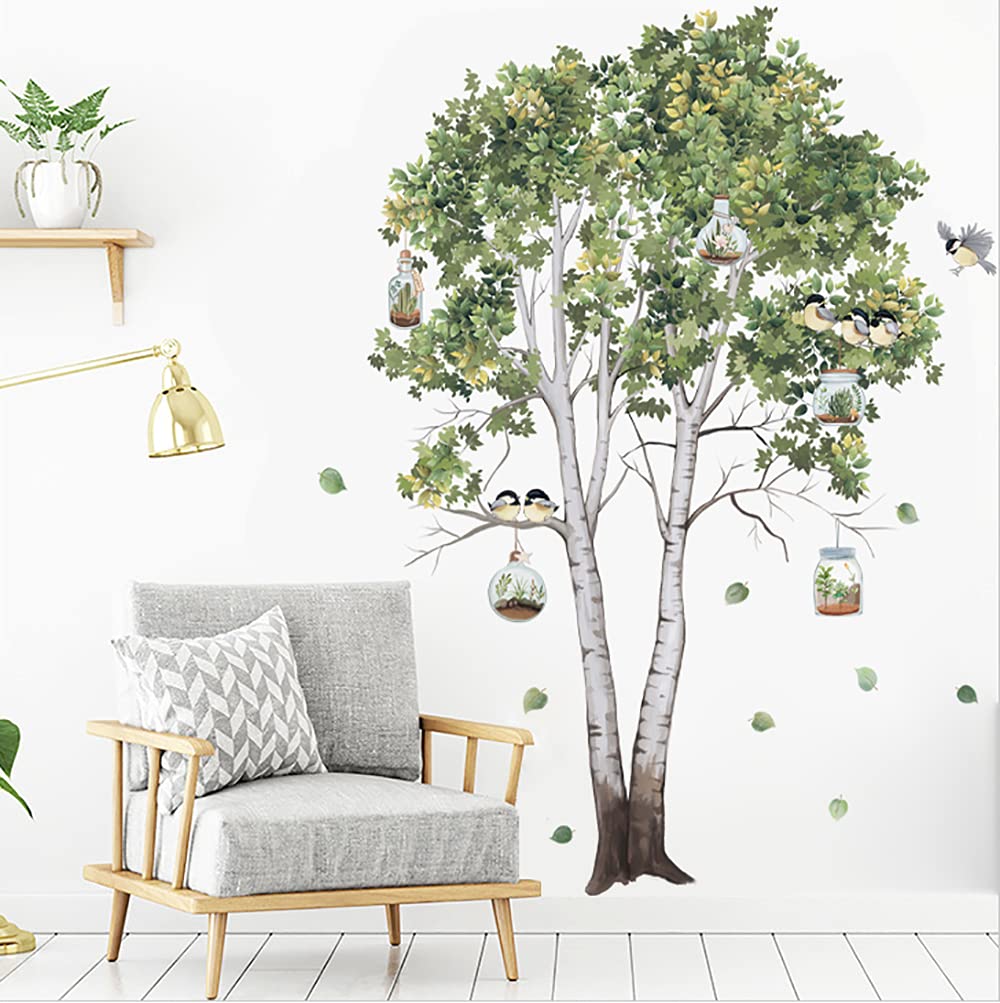 Runtoo Birch Tree Wall Decals Bird Forest Wall Stickers Living Room Baby Nursery Bedroom Kids Room Wall Decor