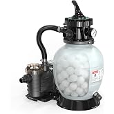 VINGLI (24H Timer) 12 in Sand Filter Pump with Filter Balls, 1585 GPH 1/2 HP High Efficiency Pool Pump with 7-Way Valve for Above Ground Swimming Pools Up to 8000 Gallons