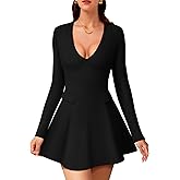 DAAWENXI Long Sleeve Dress for Women Casual Fall 2026 Deep V Neck A Line Party Night Out Mini Dress