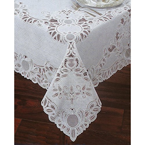 Battenberg Crochet Vinyl Lace Tablecloth, White 60" x 104" Oblong New