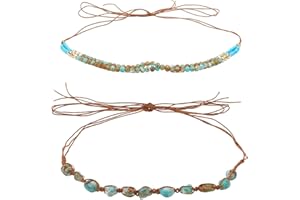 NICENEEDED 2 PCS Cowboy Hat Band, Retro Beaded Hatsbands Adjustable Size Hat Belts Replacement, Western Wax Cord Decorative H