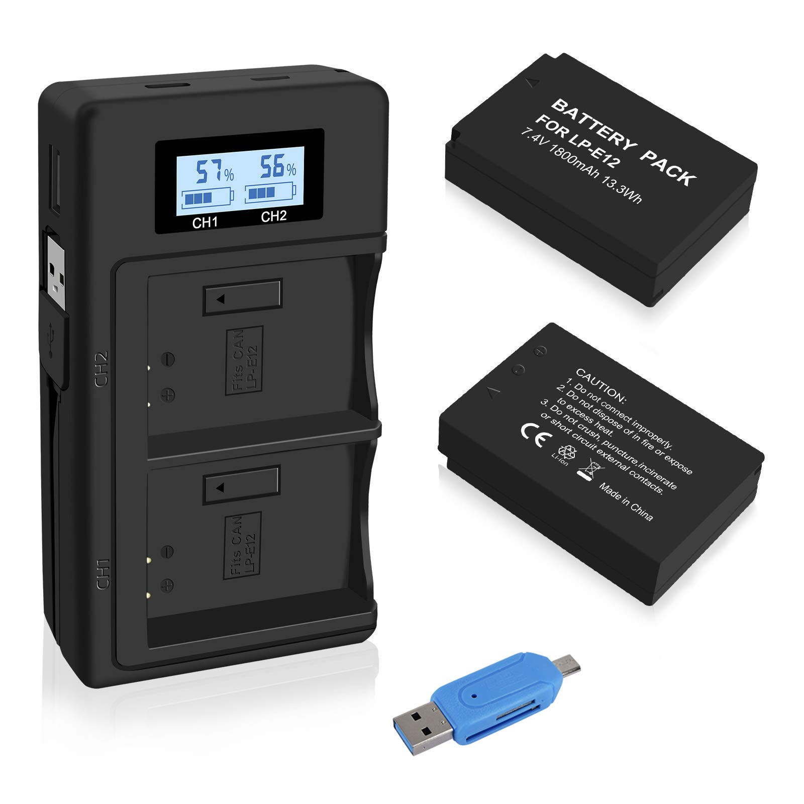 CITYORK 2 Pack LP-E12 Batteries and LCD Battery Charger for Canon Rebel SL1, PowerShot SX70 HS, EOS M, EOS M2, EOS M10, EOS M50, EOS M100, EOS M200 Digital Cameras