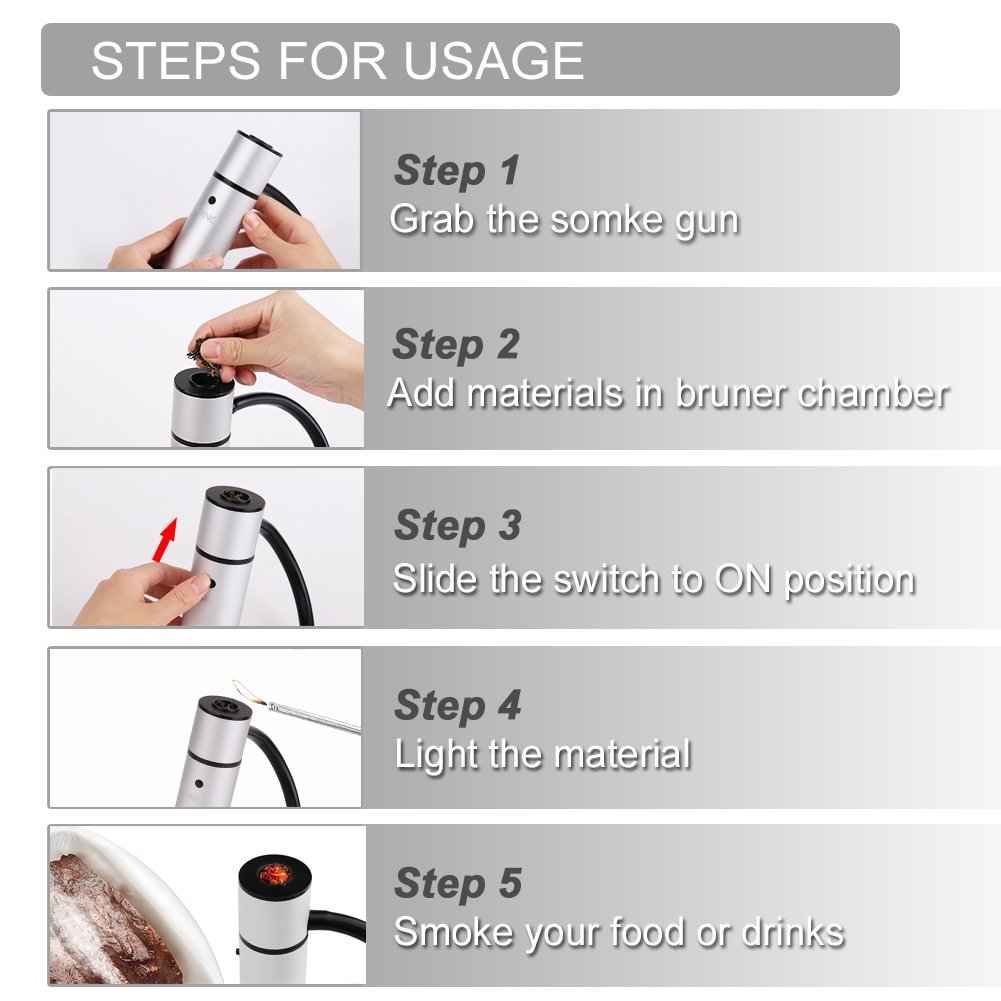 ARINO Smoking Gun Food Smoker Smoke Infuser Gun Meat Smoker Health Portable Smoking Gun for Cooking BBQ etc