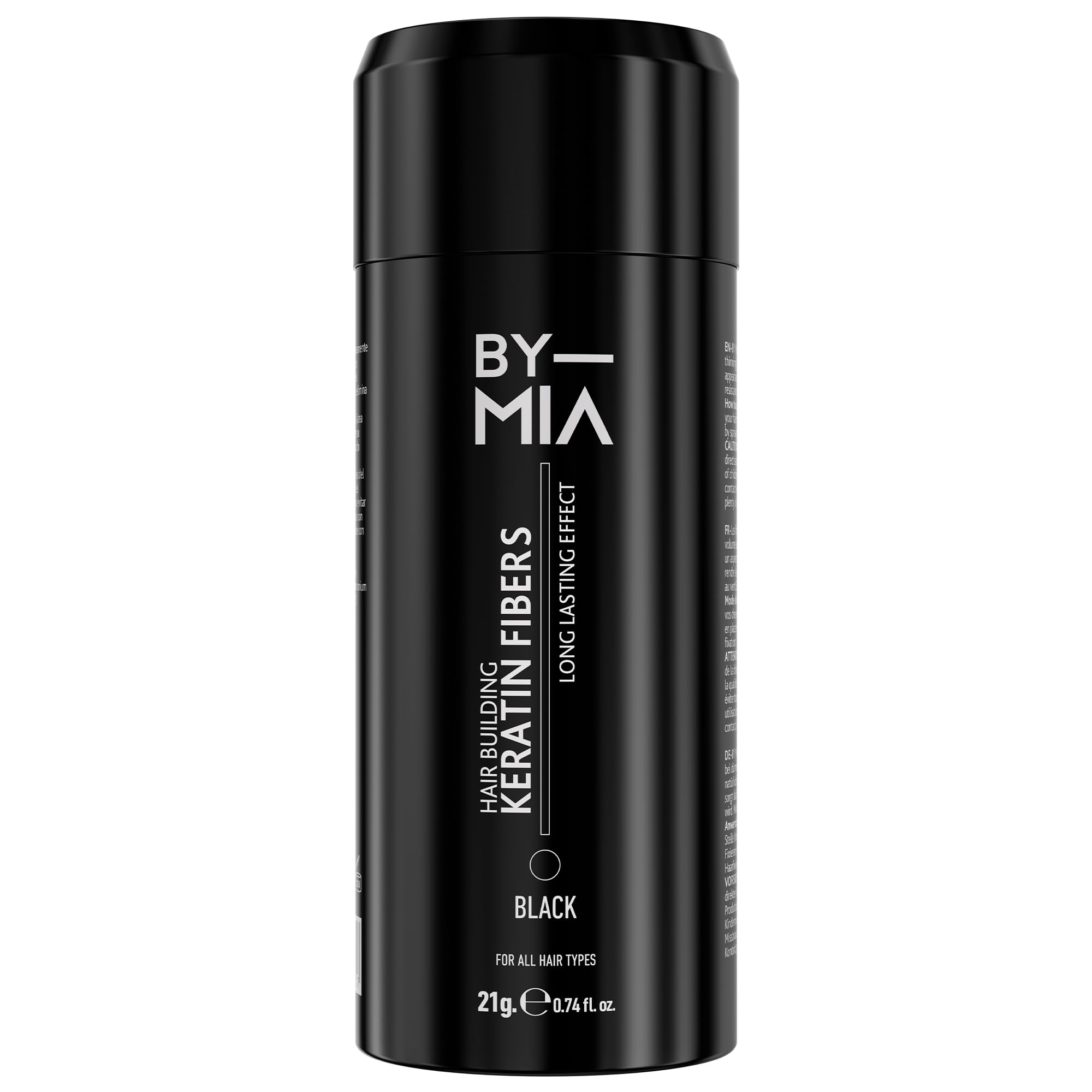 BY MIA Hair Building Keratin Fibers, Black 21g | Hair Fibres for Thinning Hair | Hair Thickener Powder Fiber | Hair loss Concealer for Women & Men