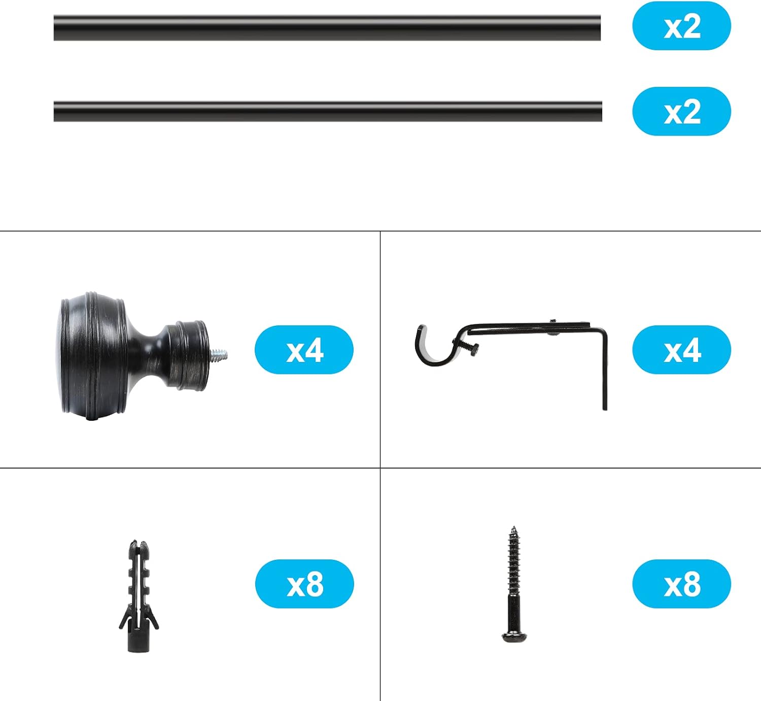 OLV 2 Pack Retro Curtain Rod 3/4" Adjustable Single Window Rod 28"-48" with Cylindrical Designed Treatment Antique Finials Black Drapery Rods.: Home Improvement