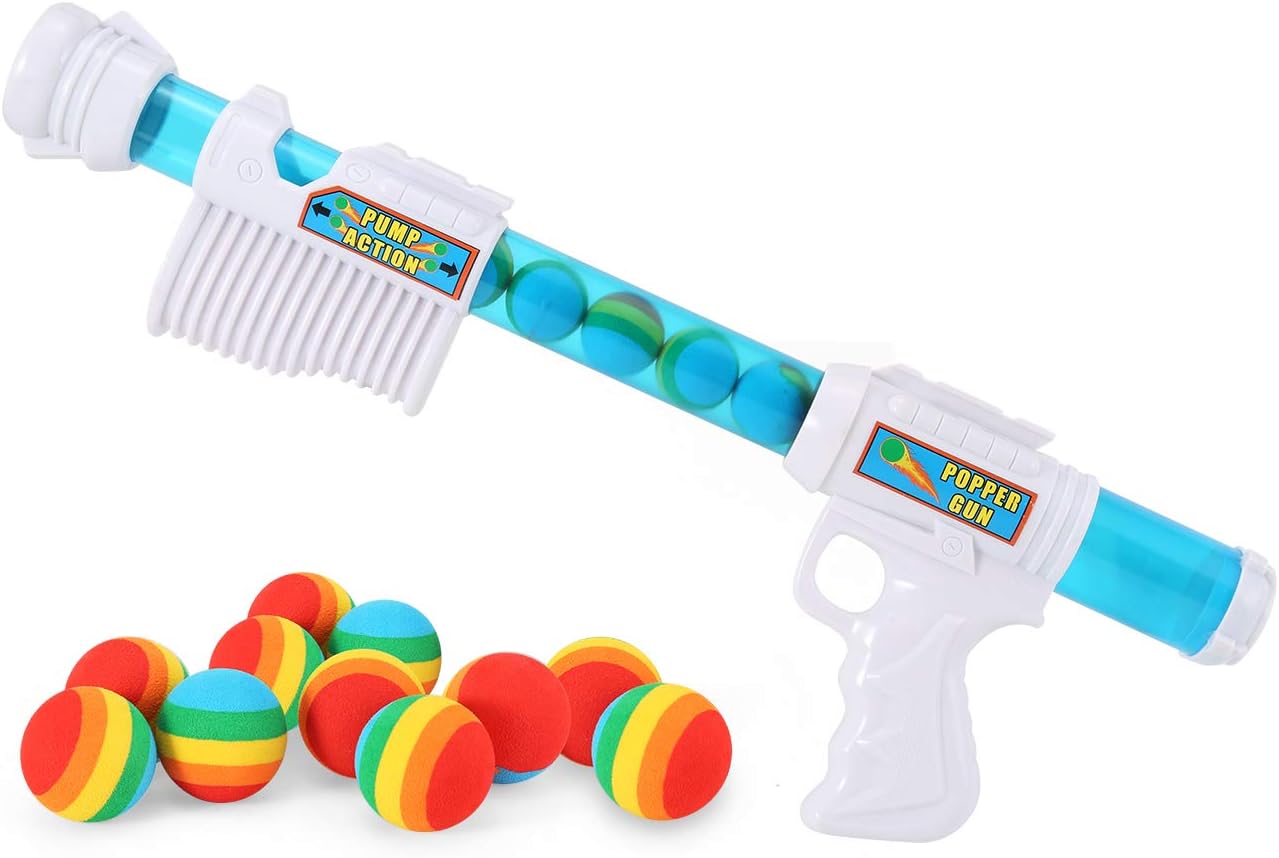 FUNEW Power Popper Gun, Foam Ball Air Powered Shooter Toy Guns, 11X Shooter Battle Toy