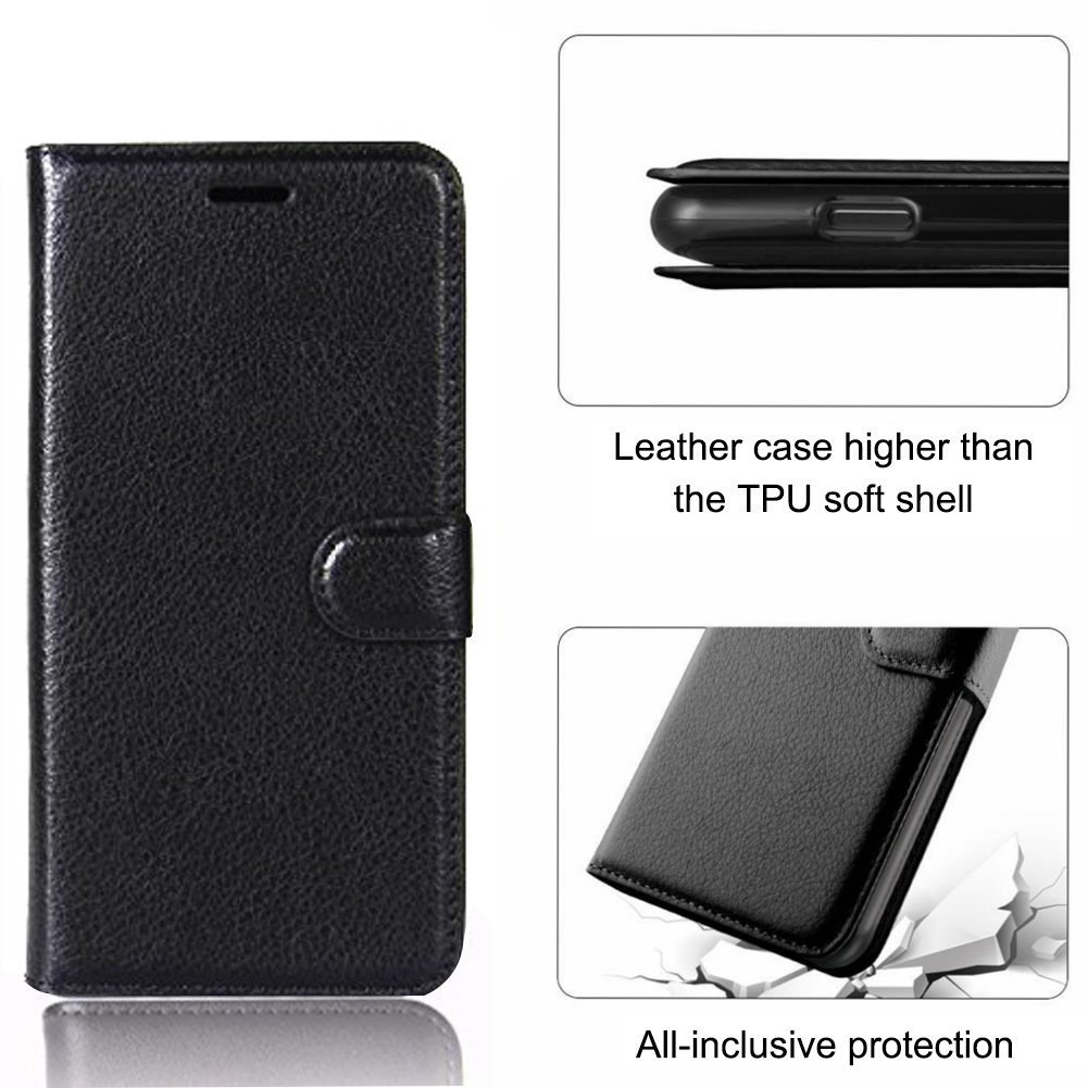 AROC Huawei P20 Lite Schutzhülle, Extrem dünnes Echtleder mit Flipfunktion, Magnetverschluß, Platz für Ausweis und Kreditkarte Etc, klappbar für Standfunktion (Schwarz)