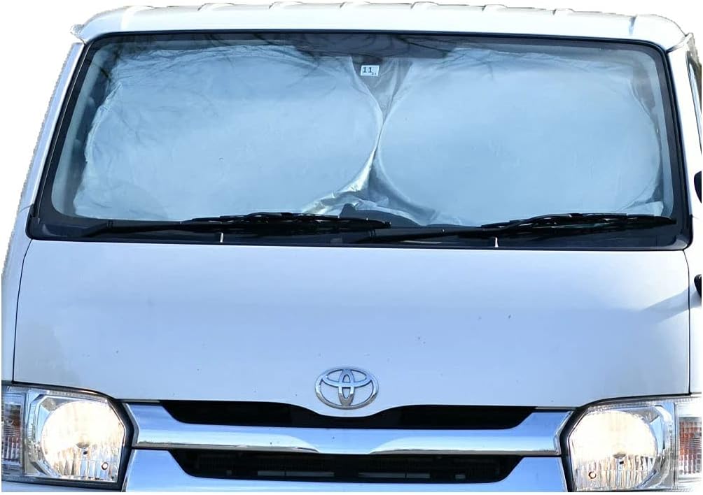 Amazon フロントサンシェード 車用遮光マジカルシェード 断熱 日よけ 吸盤なし折りたたみ カーサンシェード 軽量 コンパクト 収納袋付 Sサイズ 130 60cm 車 バイク 車 バイク