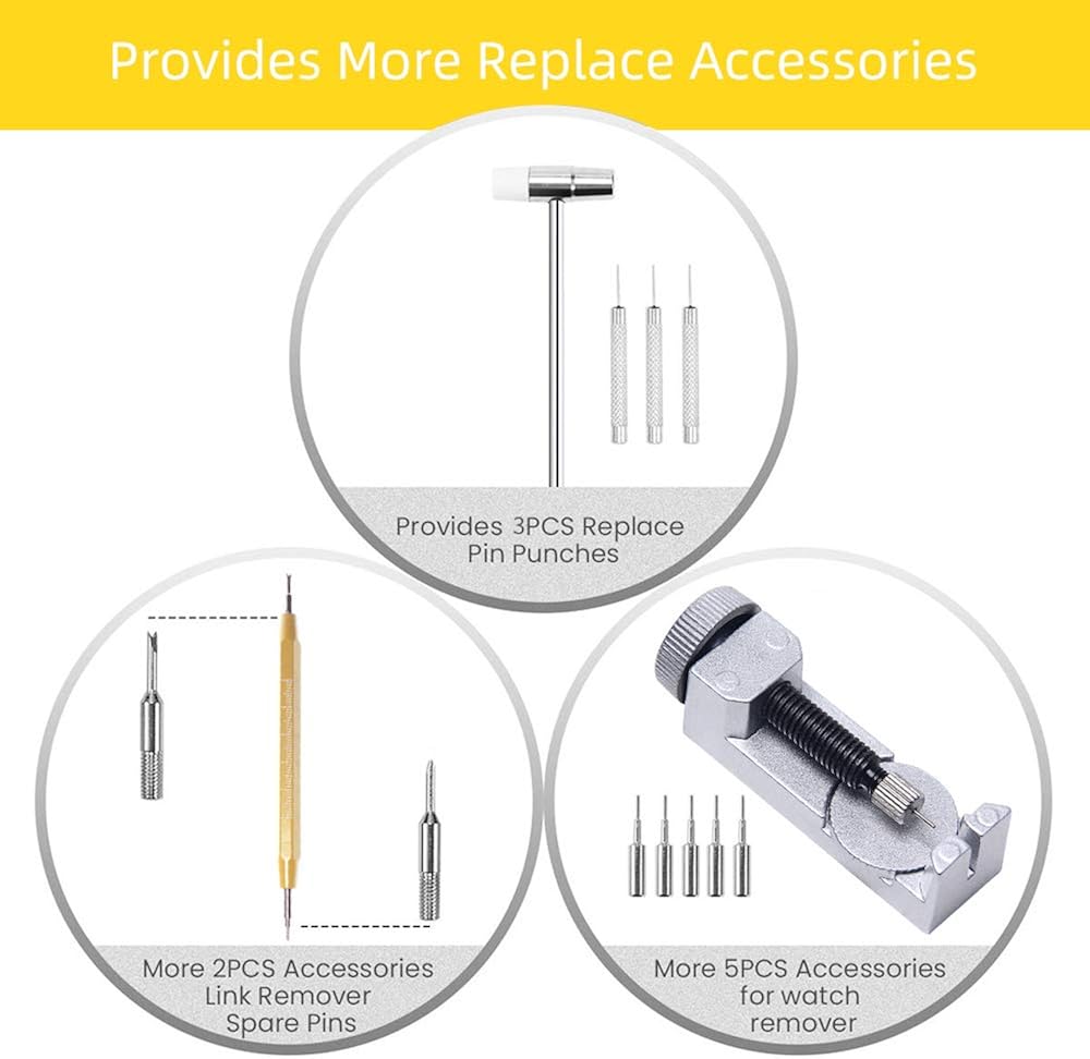 Skydon Watch Repair Kit Professional Deluxe Set with Batteries Replacement Kit, Watch Link Removal Tool, Watch Back Case Opener Tool, Spring Bar Tool for Watch Band and Instruction Manual: Watches