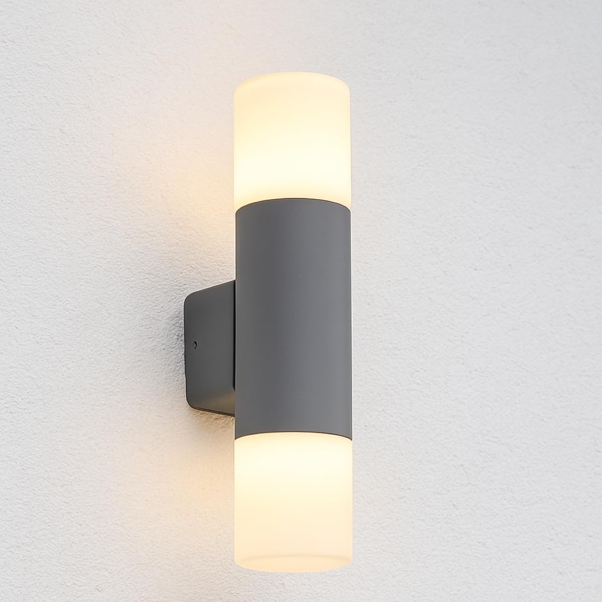 CGC Lighting Dark Grey Up Down Wall Light Outdoor Garden Anthracite Lamp Modern Cylinder Contemporary Patio Terrace Indoor Path Drive Door Gate Driveway