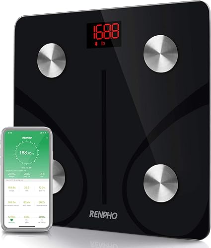 RENPHO Bluetooth Body Fat Scale Smart BMI Scale Digital Bathroom Wireless Weight Scale, Body Composition Analyzer with Smartphone App 396 lbs - Black