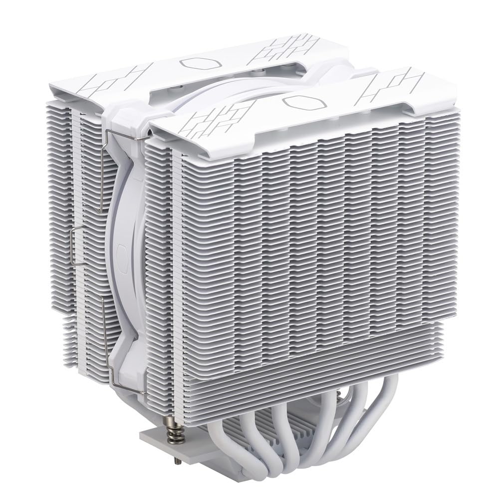 Cooler Master Hyper 622 Halo White Dual Tower CPU Air Cooler, 120 Halo² PWM Fan, Dual Loop ARGB, 6 Copper Heat Pipes, Nickel-Plated, 154mm Tall, AMD Ryzen AM5|AM4, Intel LGA 1851|1700|1200 Brackets