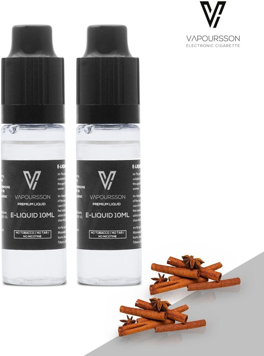 VAPOURSSON 2 X 10ml E-Liquid Cinnamon 2 Pack New Formula to Create A Super Strong Flavour with Only High-Grade Ingredients Made for Electronic Cigarette and E Shisha E-Liquid