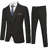 Dbutiy Mens 3-Piece Slim Fit Suit Set - One-Button Tuxedo, Ideal for Weddings and Business, Includes Jacket, Vest, Pants, Tie
