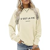 Lytiarul C'est La Vie Paris Sweatshirt For Women Oversized Graphic Crewneck Hoodie Casual Long Sleeve Shirt Pullover Tops