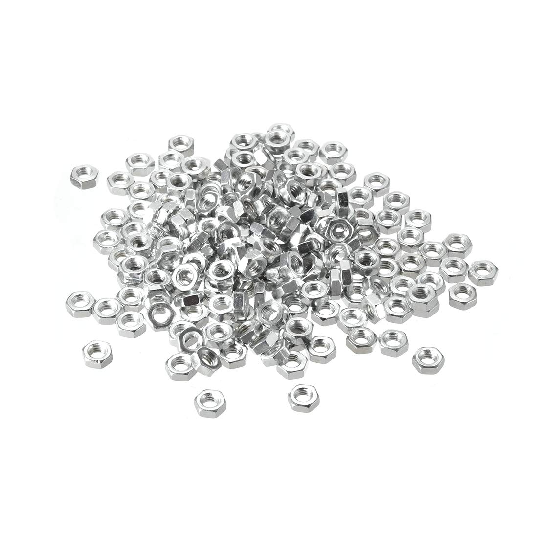 sourcing map Hex Nuts, M4x0.7mm Metric Coarse Thread Hexagon Nut, Carbon Steel, Pack of 200 (Silver Tone)