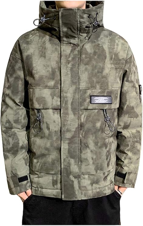 Men's Heavyweight Hooded Puffer Coat Winter Fashion Camo Printed Thickend Jacket Classic 