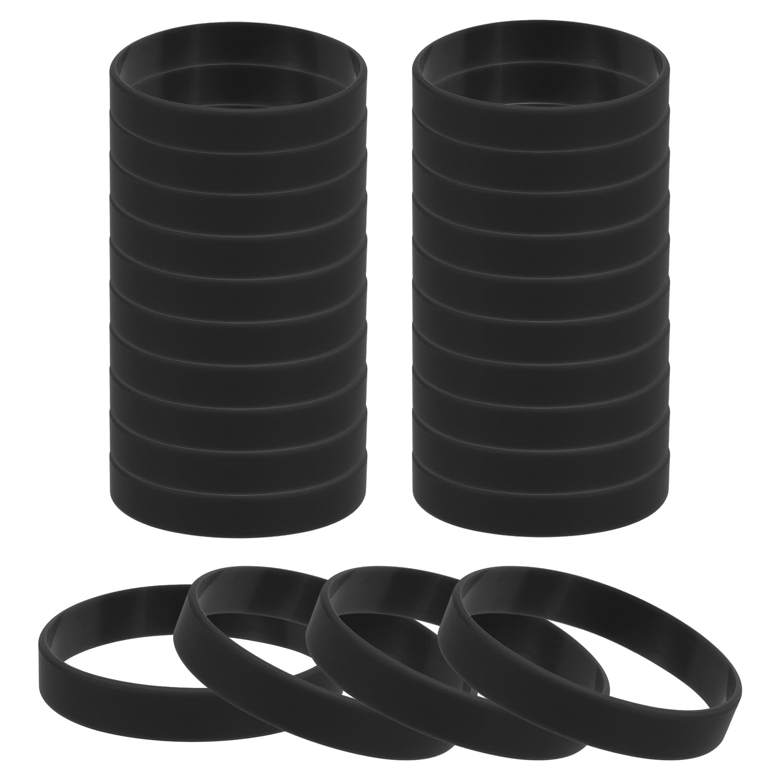 PATIKIL Silicone Rubber Bracelets, 24 Pcs Solid Color Blank Stretch Wristbands Sports Elastic Rubber Bands for Men Women Adults Teen Party Favors, Black