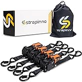Strapinno 4pcs Retractable Ratchet Straps Bundle 1 in x 6 ft, Secure Tie-Downs with Rubber-Coated Steel Handles, S-Hooks & Durable Hardware for Daily Use with Breaking Strength - 1,500LBS/680KG Each