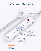 Addtam 7-in-1 Extension Lead with USB Ports 4-Way, 1.8m Wall Mount view 3