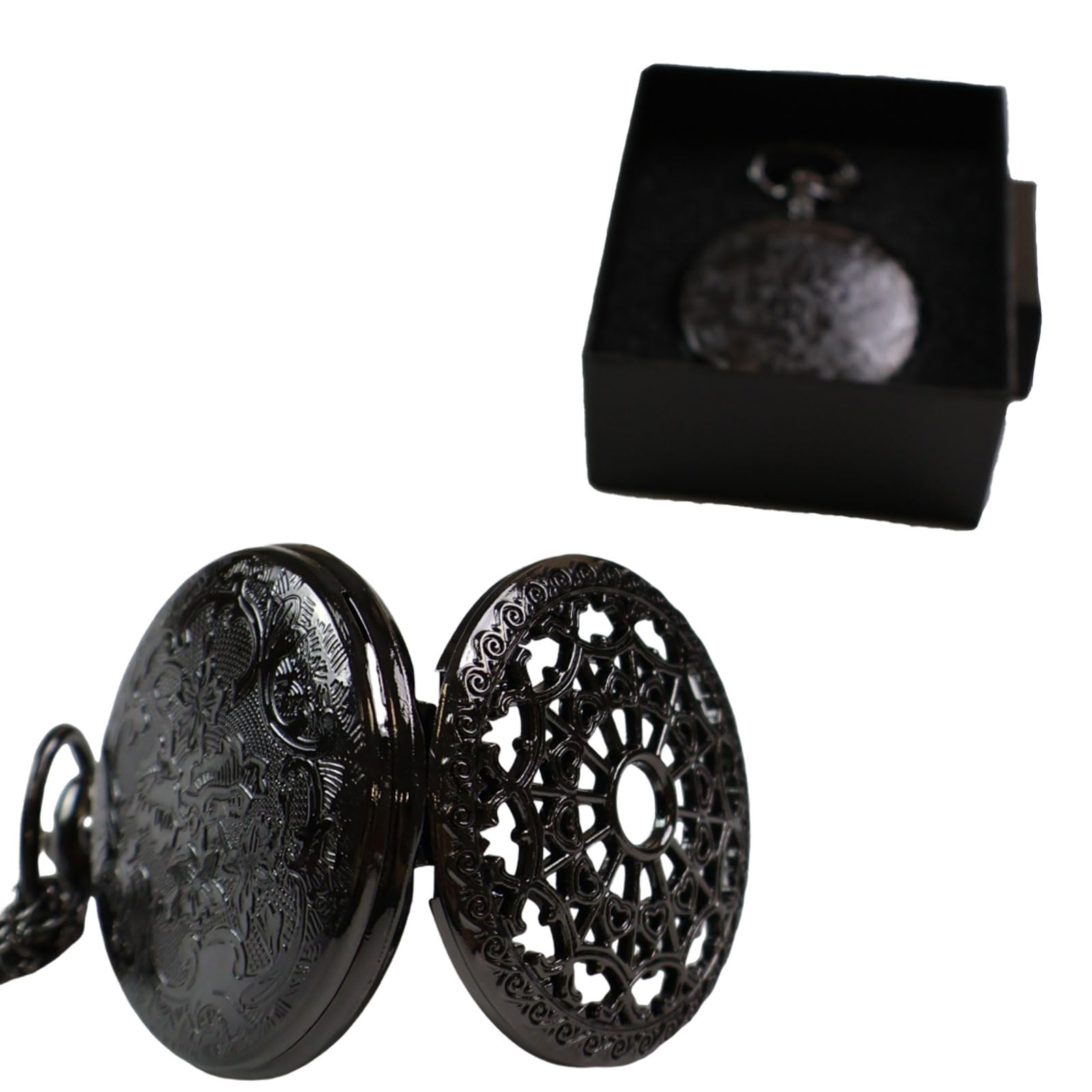 JIEXUAN Black Obsidian Scrying Mirror, Obsidian Feng Shui Mirror, Witches Mirror Presents, Witchcraft kit Divination Tools (Pocket Watch-D)