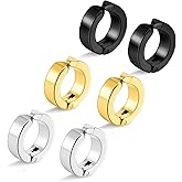 Stainless Steel Mens Womens Clip On Earrings Hoop Huggie Non-Piercing 3 Pairs