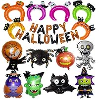 Halloween Balloons Banner Kit, 15 pcs Halloween Decoration Supplies Pumpkin&Bat Balloons