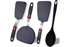 4-Pack Silicone Spatula and Spoon Set, 600°F (315°C) Heat Resistant Kitchen Utensils for Non-Stick Cookware, 3 Flexible Turne