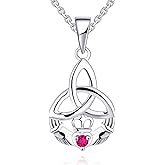 JO WISDOM 925 Sterling Silver Irish Celtic Heart Claddagh Pendant Necklace with Birthstones