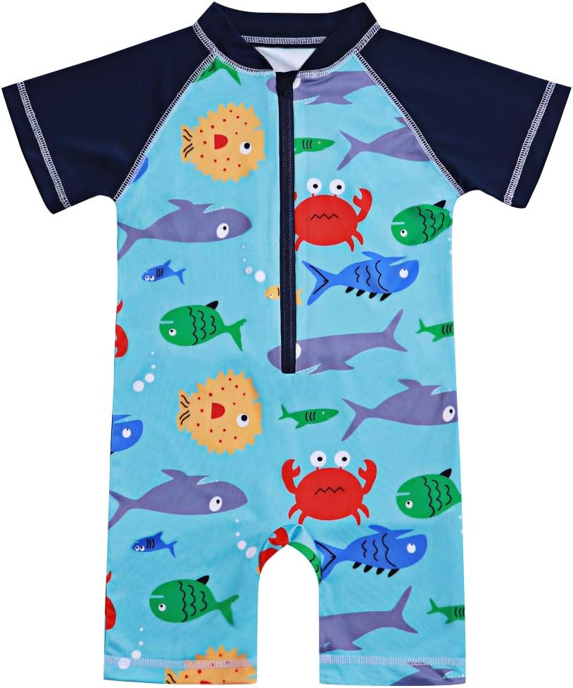 Toddler Kids Baby Boy Swimsuit Short Sleeve Bathing Suit Shark Pattern One Piece Swimwear Summer
