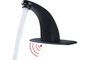 Gangang Touchless Bathroom Sink Faucet, Hands Free Automatic Motion Sensor Touchless Faucet with Hole Cover Plate for Commercial or Household, Matte Black
