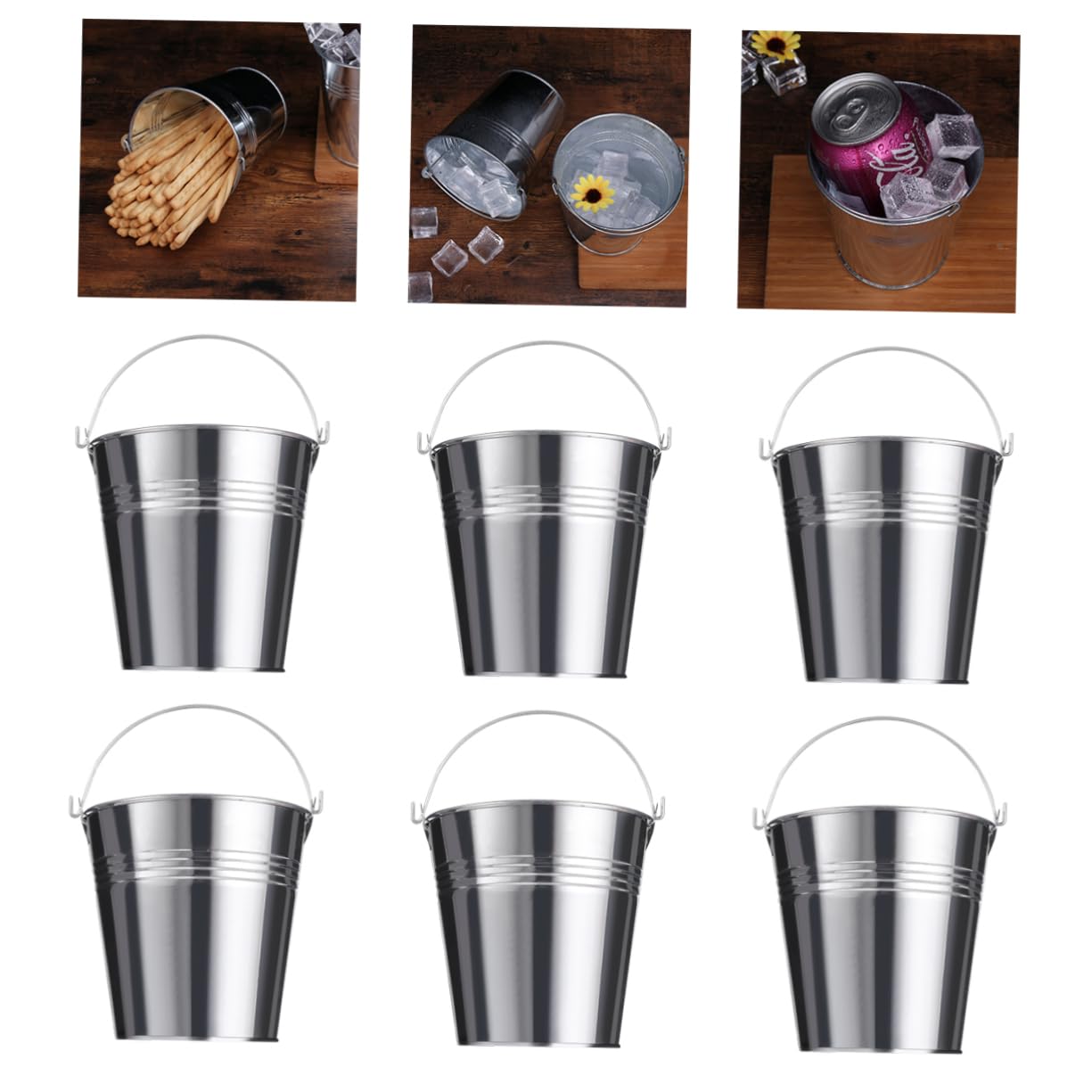 NUOBESTY 6pcs 10. 5x7. 2x10. 5cm Metal Buckets Mini Tinplate Bucket, Metallic Pails with Handle for Party Favors, Candy, Votive Candles, Trinkets, Small Plants