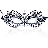 Cosmer Masquerade Mask for Women Shiny Laser Cut Metal Rhinestone Mask Party Porm Ball Mask