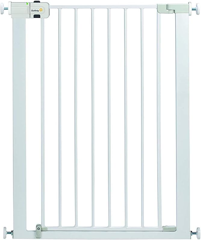 Portão de segurança metálico extra alto Easy Close 91 cm de altura, porta infantil, escadas, portas e compartimentos com dimensões 73-80 cm, porta interior para cães, metal branco
