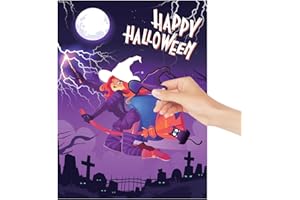 ROSCID Pin the Hat on the Witch - Halloween Party Games for 48 Players with Blindfolds & Stickers, Witch Themed Party Supplies for Adults, School Classroom Home Office Birthday Babyshower Wedding Activities