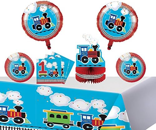 All Aboard Train Happy 1st Birthday Party Tableware Pack for 16 Guests