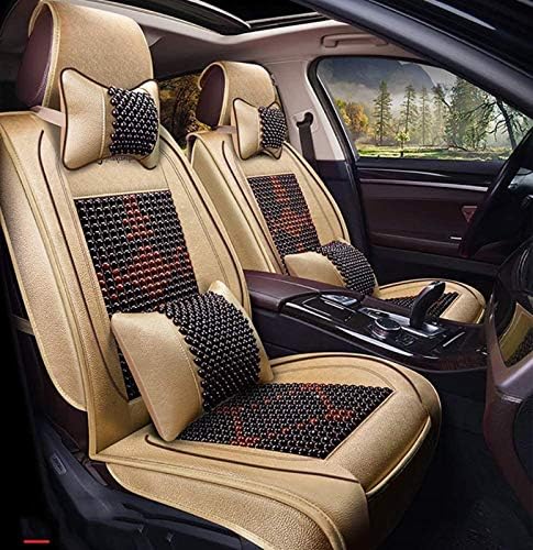 五座席車用レザー快適な通気性ノンスリップシートカバーパッドフルセットの冷却カーシートカバー木製ビーズ夏のユニバーサルシートカバーの吸汗通気性 驚きの値段 Color Beige